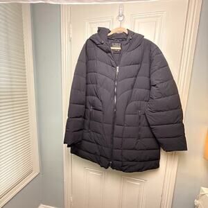 QVC Nuage Stretch Puffer Coat with Attached Hood Womens 1X Black Full Zip NWOT